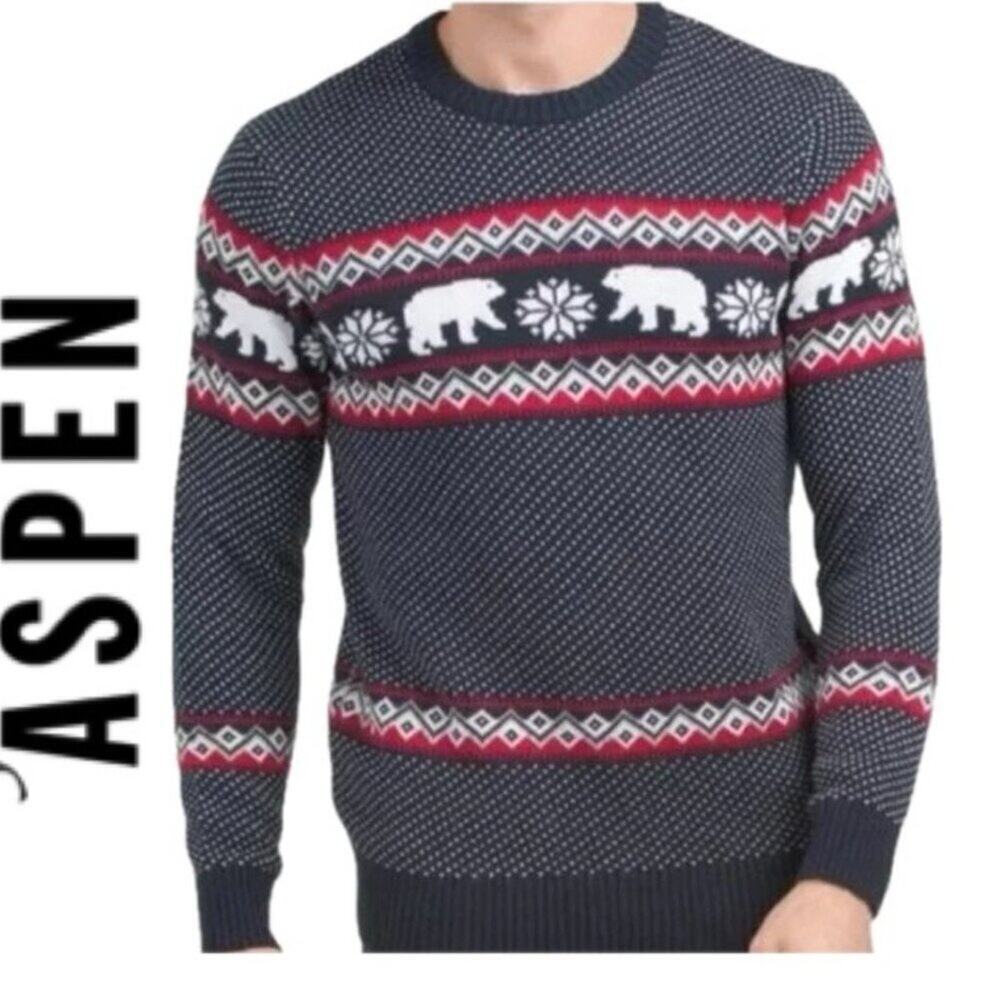 ASPEN SWEATER KNITTED POLAR BEAR NAVY BLUE RED WHITE SZ XL GRANDPA CORE HERITAGE